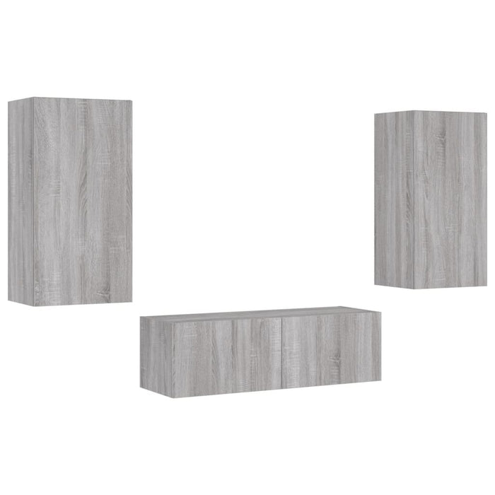 Comode TV de perete cu lumini LED, 3 piese, gri sonoma WALTI