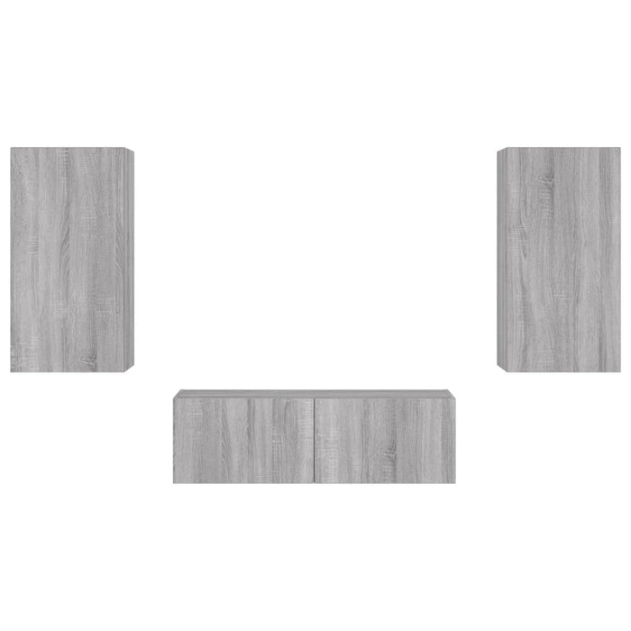 Comode TV de perete cu lumini LED, 3 piese, gri sonoma WALTI