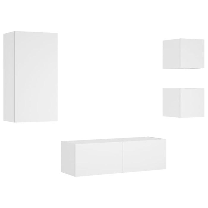 Comode TV de perete cu lumini LED, 4 piese, alb - WALTI WALTI