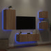 Comode TV de perete cu lumini LED, 4 piese, stejar sonoma - WALTI WALTI
