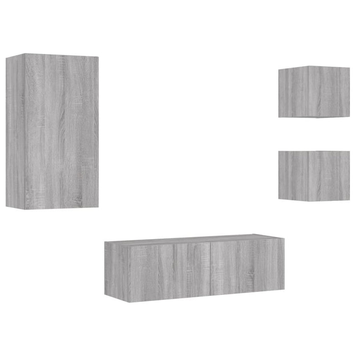 Comode TV de perete cu lumini LED, 4 piese, gri sonoma WALTI