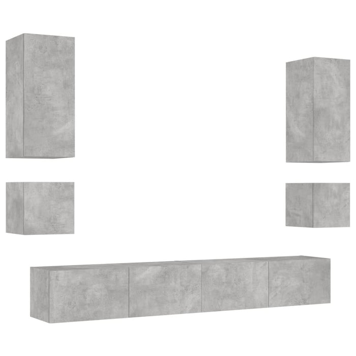 Comode TV de perete cu lumini LED, 6 piese, gri beton WALTI