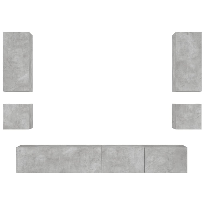 Comode TV de perete cu lumini LED, 6 piese, gri beton WALTI