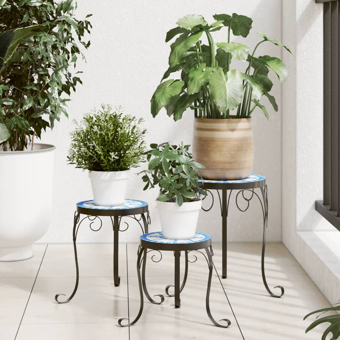 Suporturi pentru plante, 3 buc., albastru și alb, ceramică - WALTI WALTI