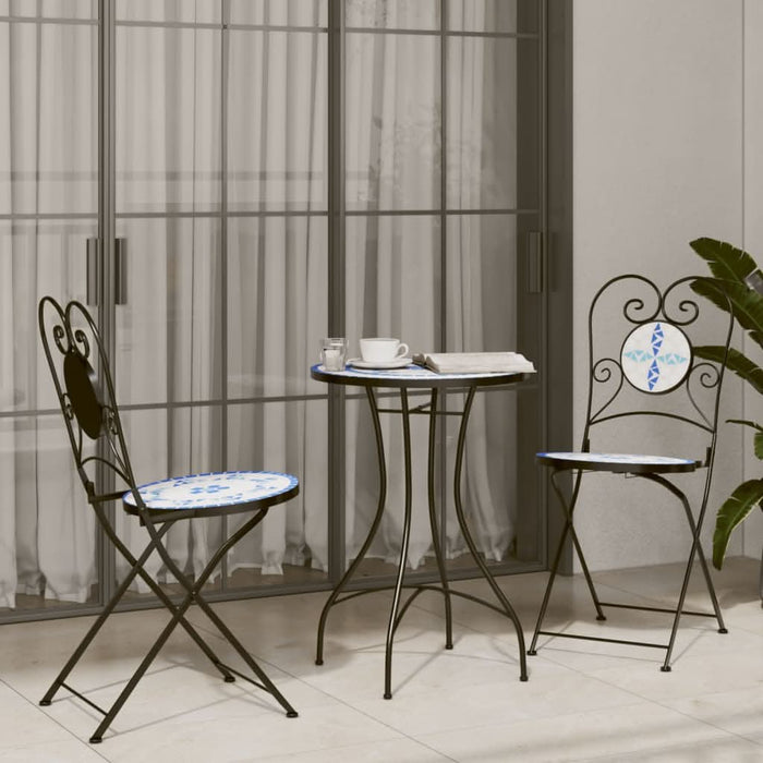 Scaune de bistro pliabile, 2 buc., albastru și alb, ceramică - WALTI WALTI