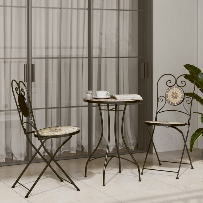 Scaune de bistro pliabile, 2 buc., cărămiziu și alb, ceramică - WALTI WALTI