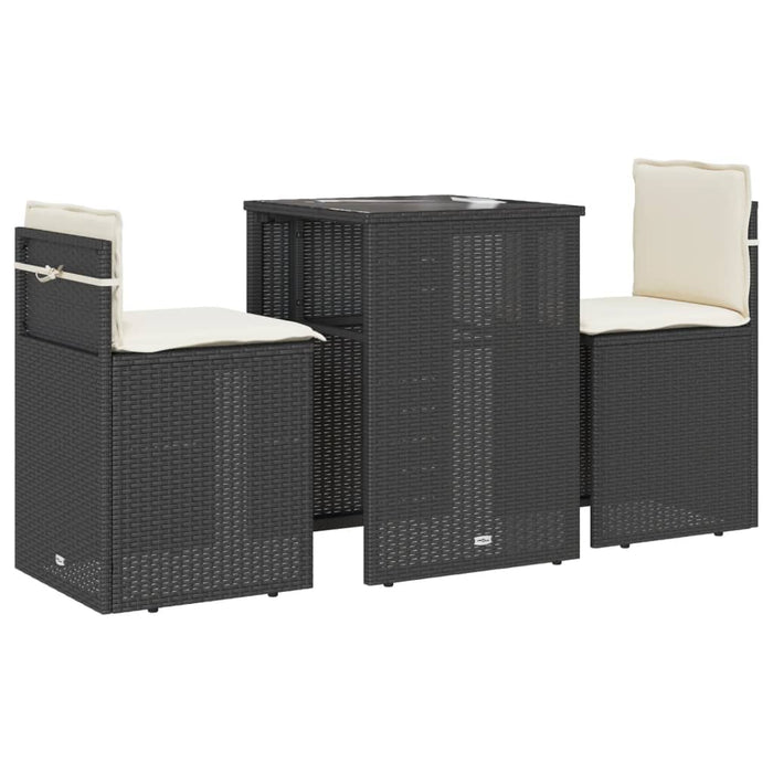 Set bistro cu perne, 3 piese, negru, poliratan - WALTI WALTI