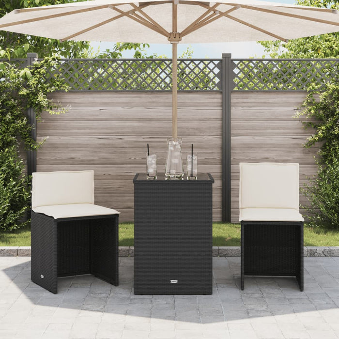 Set bistro cu perne, 3 piese, negru, poliratan - WALTI WALTI