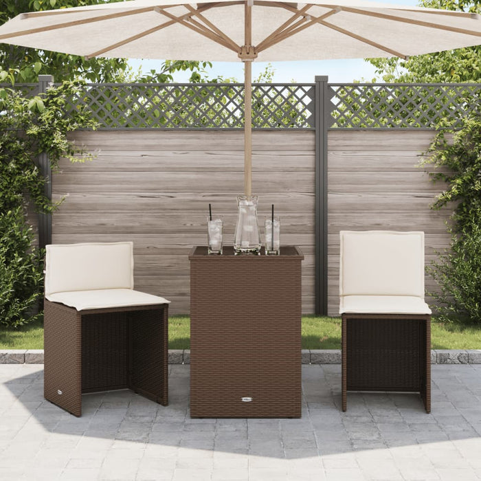 Set bistro cu perne, 3 piese, maro, poliratan - WALTI WALTI