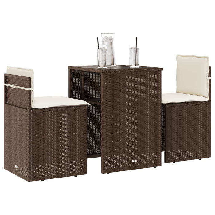 Set bistro cu perne, 3 piese, maro, poliratan - WALTI WALTI