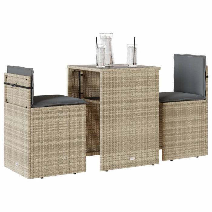 Set bistro cu perne, 3 piese, gri deschis, poliratan - WALTI WALTI