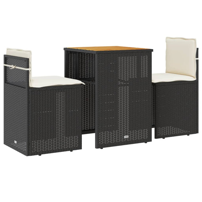 Set bistro cu perne, 3 piese, negru, poliratan - WALTI WALTI