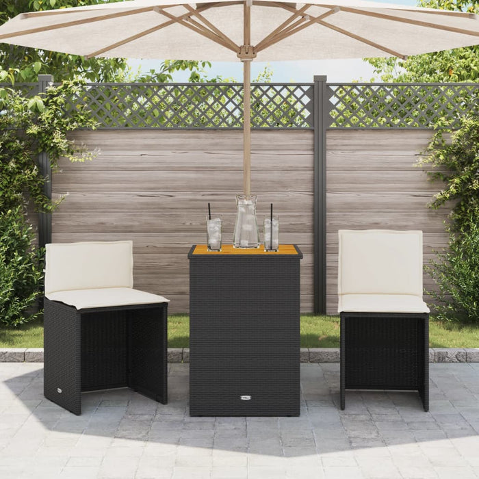Set bistro cu perne, 3 piese, negru, poliratan - WALTI WALTI