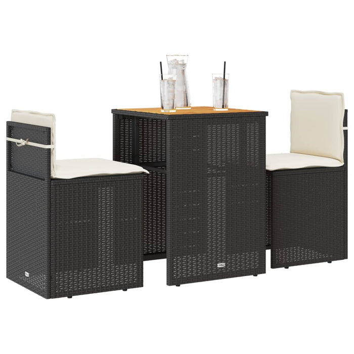 Set bistro cu perne, 3 piese, negru, poliratan - WALTI WALTI
