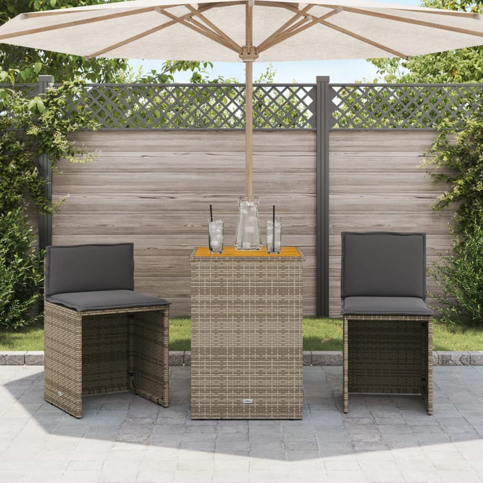 Set bistro de grădină cu perne, 3 piese, gri, poliratan - WALTI WALTI