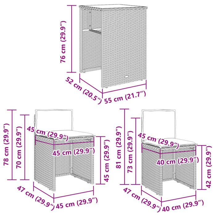 Set bistro cu perne, 3 piese, bej, poliratan - WALTI WALTI