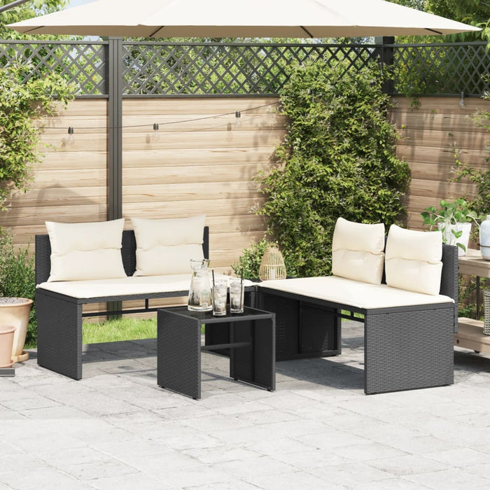 Set mobilier de grădină cu perne, 4 piese, negru, poliratan - WALTI WALTI
