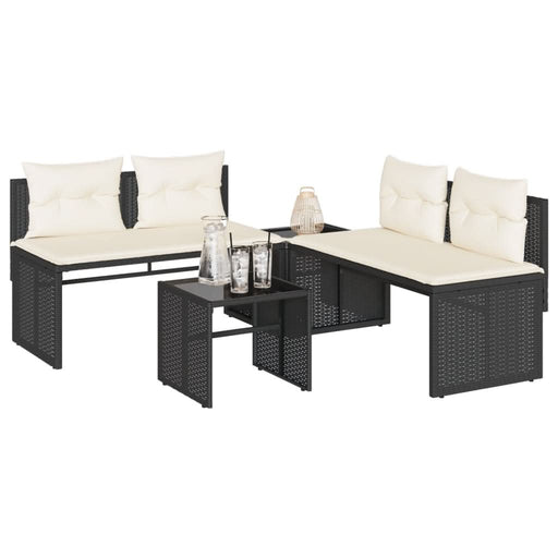 Set mobilier de grădină cu perne, 4 piese, negru, poliratan - WALTI WALTI