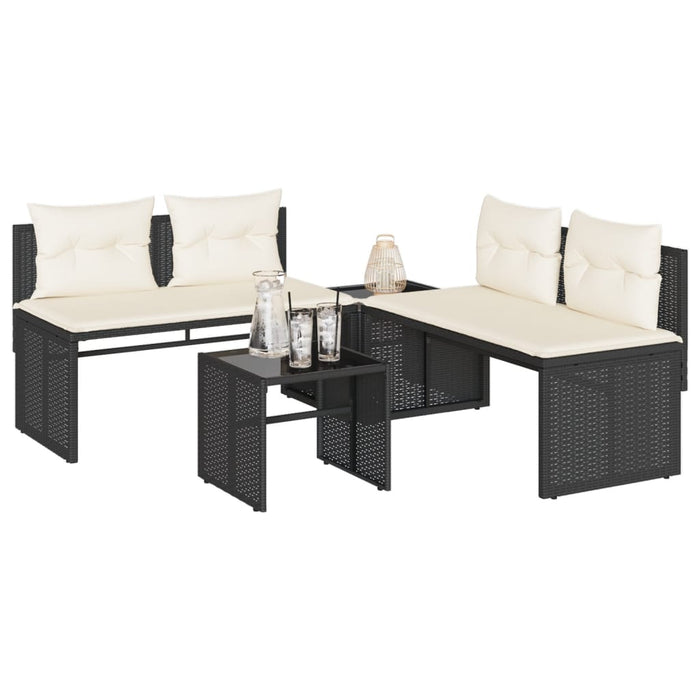 Set mobilier de grădină cu perne, 4 piese, negru, poliratan - WALTI WALTI
