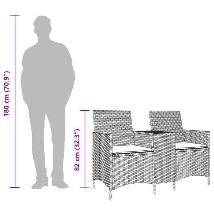 Canapea grădină cu 2 locuri cu masă/perne gri deschis poliratan - WALTI WALTI