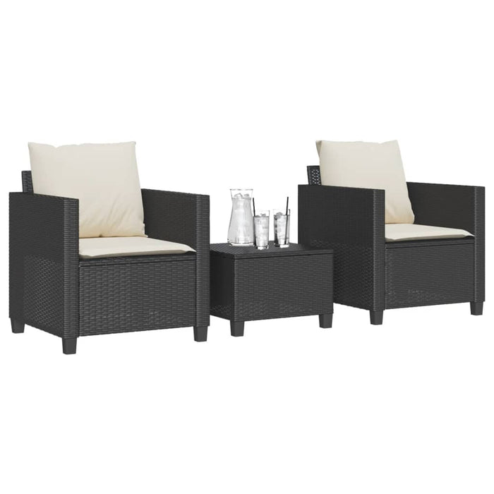 Set bistro cu perne, 3 piese, negru, poliratan - WALTI WALTI