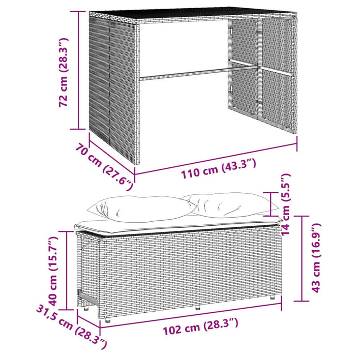 Set mobilier de grădină cu perne, 3 piese, bej, poliratan - WALTI WALTI