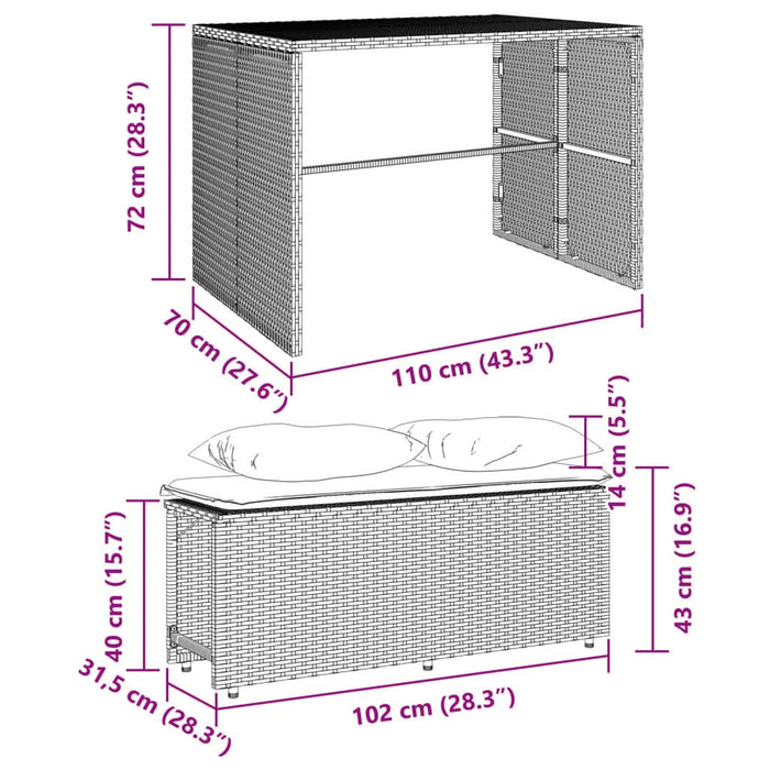 Set mobilier de grădină cu perne, 3 piese,gri deschis,poliratan - WALTI WALTI