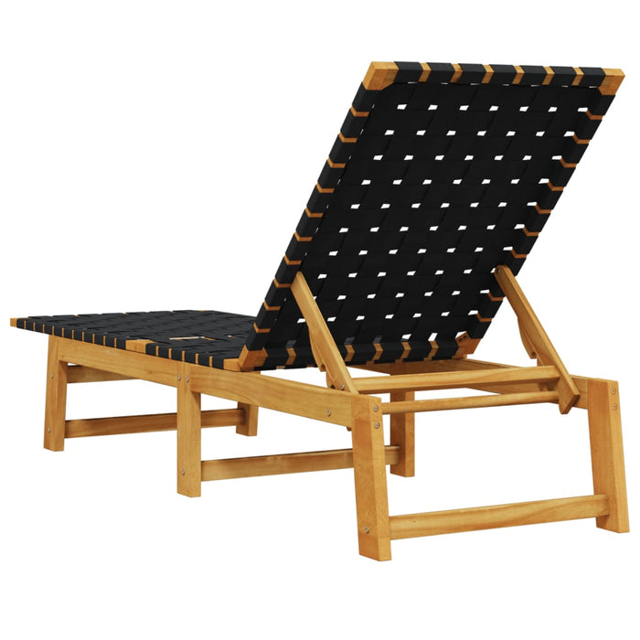 Șezlong, negru, lemn masiv de acacia și țesătură - WALTI WALTI