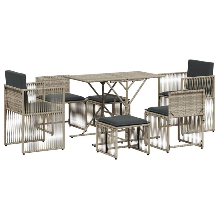 Set mobilier de grădină cu perne, 7 piese gri deschis poliratan - WALTI WALTI