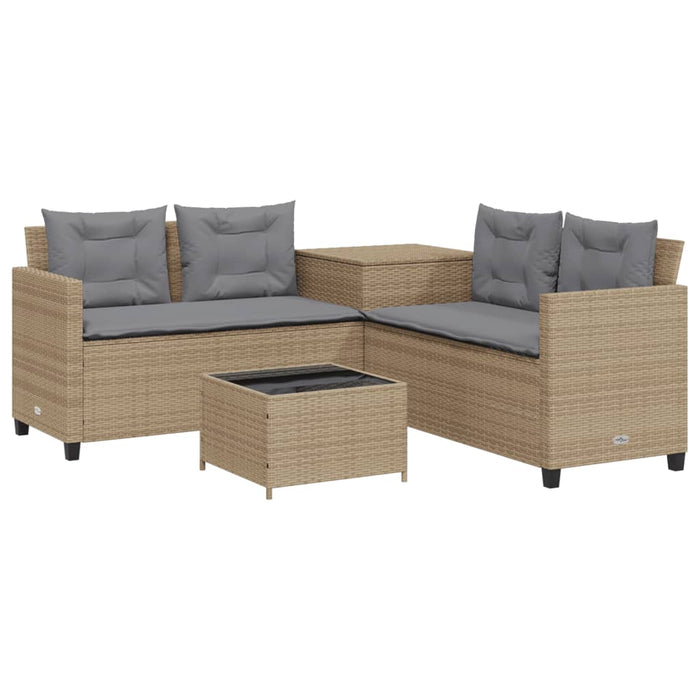 Canapea de grădină cu masă/perne, formă de L, poliratan bej - WALTI WALTI