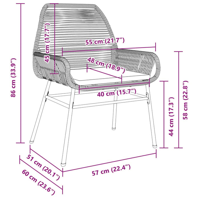 Scaune de grădină cu perne, 2 buc., negru, poliratan - WALTI WALTI