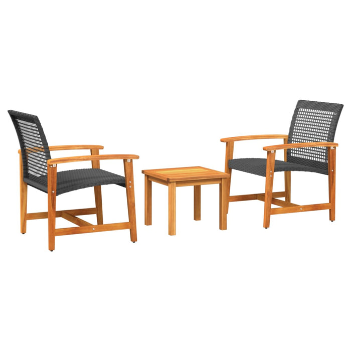Set mobilier bistro, 3 piese, poliratan negru/lemn de acacia - WALTI WALTI