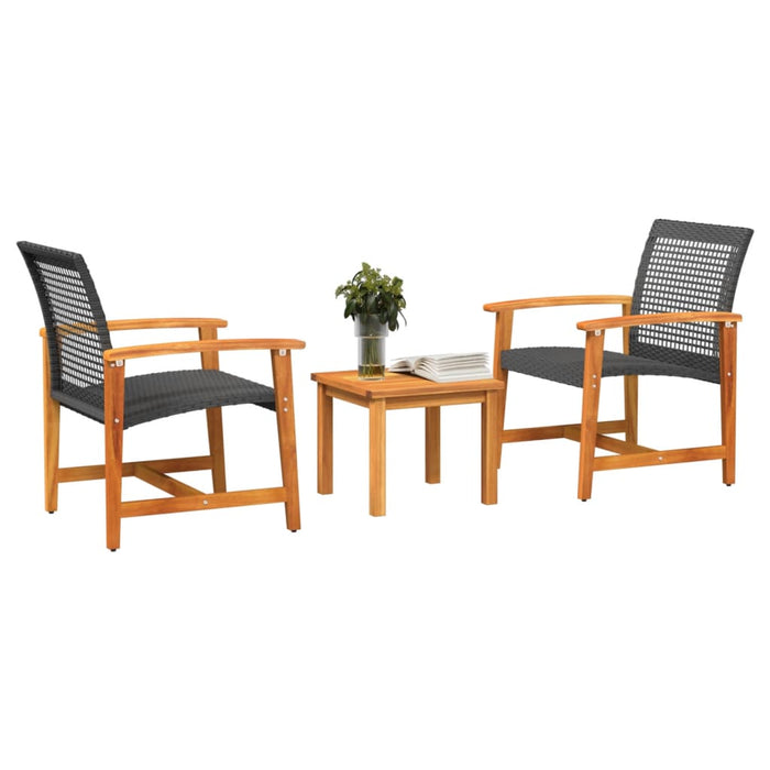 Set mobilier bistro, 3 piese, poliratan negru/lemn de acacia - WALTI WALTI