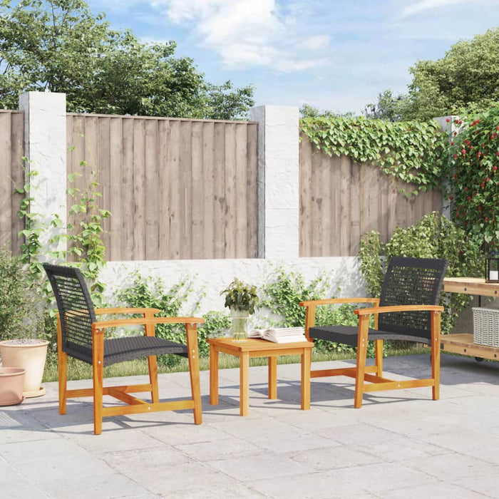 Set mobilier bistro, 3 piese, poliratan negru/lemn de acacia - WALTI WALTI