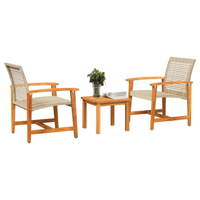 Set mobilier bistro, 3 piese, poliratan bej/lemn de acacia - WALTI WALTI