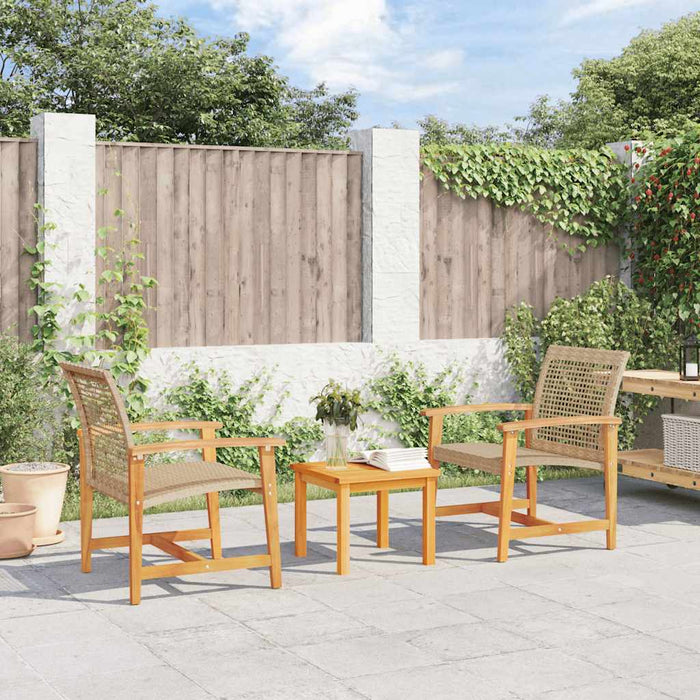 Set mobilier bistro, 3 piese, poliratan bej/lemn de acacia - WALTI WALTI