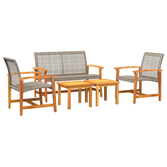 Set mobilier de grădină, 5 piese, poliratan gri/lemn de acacia WALTI