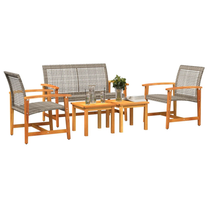 Set mobilier de grădină, 5 piese, poliratan gri/lemn de acacia WALTI