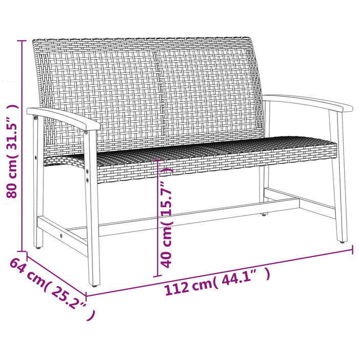 Set mobilier de grădină, 5 piese, poliratan gri/lemn de acacia WALTI