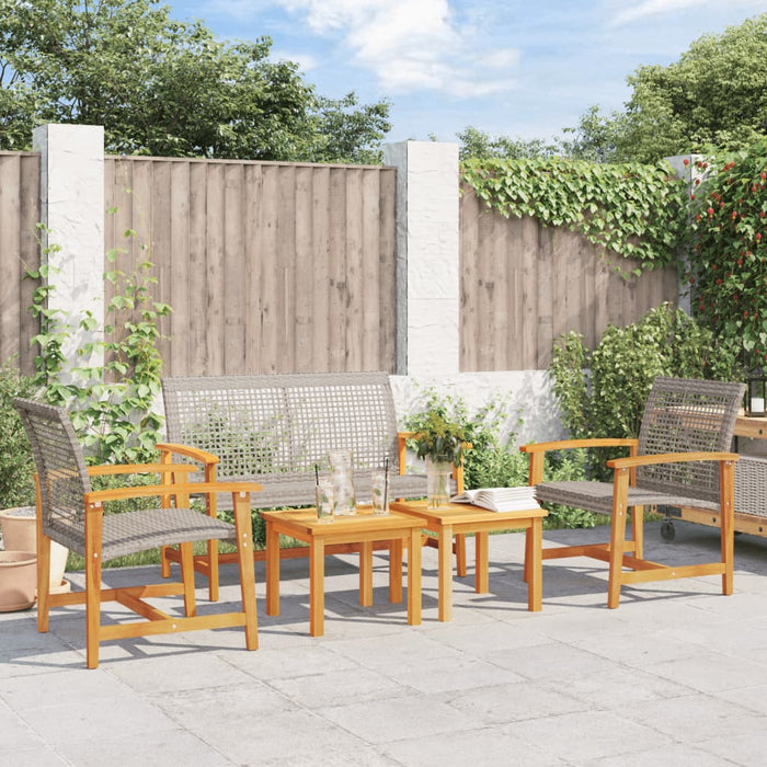 Set mobilier de grădină, 5 piese, poliratan gri/lemn de acacia WALTI