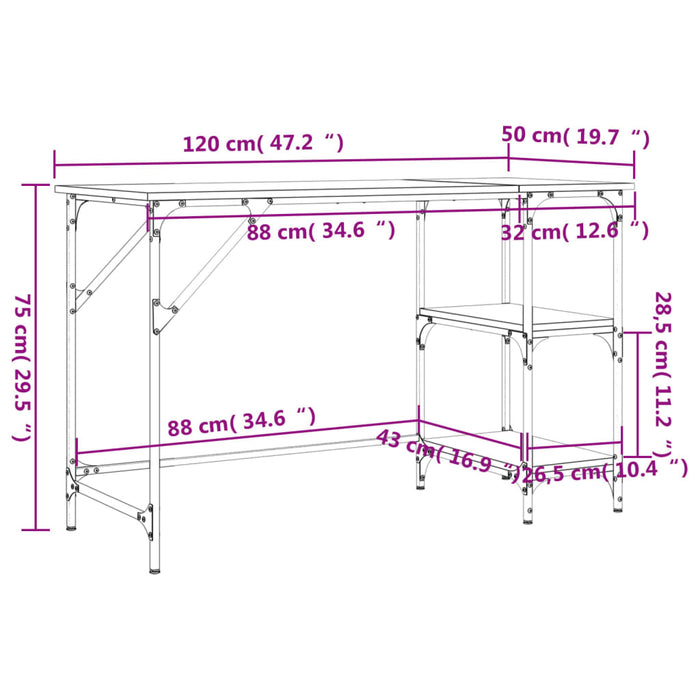 Birou, stejar sonoma, 120x50x75 cm, metal și lemn prelucrat - WALTI WALTI