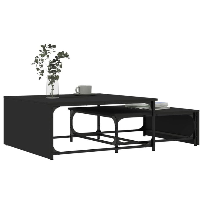 Mese suprapuse de cafea, 2 buc., negru, lemn prelucrat/metal - WALTI WALTI