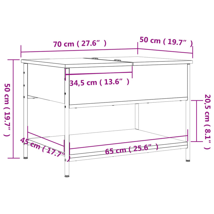 Măsuță de cafea stejar maro 70x50x50 cm lemn prelucrat și metal WALTI