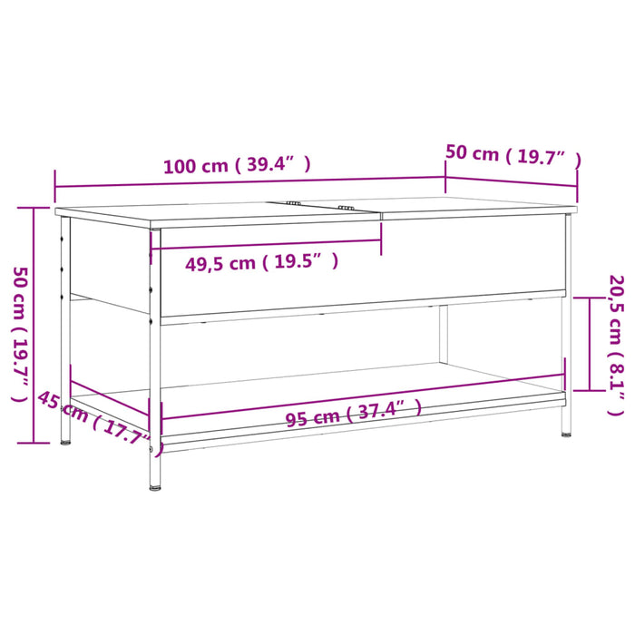 Măsuță de cafea stejar maro 100x50x50 cm lemn prelucrat/metal WALTI