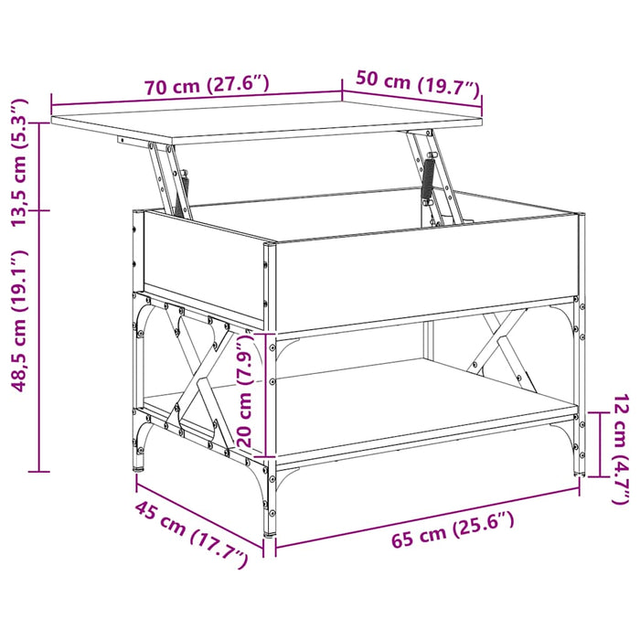 Măsuță de cafea sonoma gri 70x50x50 cm lemn prelucrat și metal - WALTI WALTI