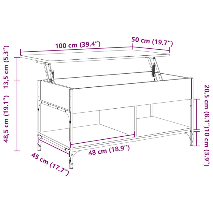 Măsuță de cafea stejar fumuriu 100x50x50cm lemn prelucrat/metal WALTI