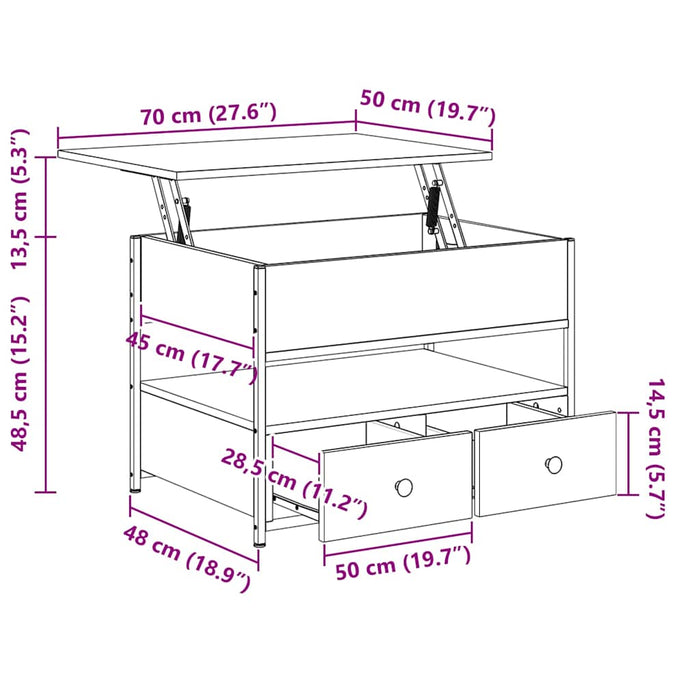 Măsuță de cafea stejar maro 70x50x50 cm lemn prelucrat și metal WALTI