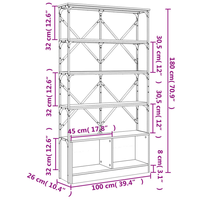 Bibliotecă, negru, 100x26x180 cm, lemn prelucrat și metal - WALTI WALTI