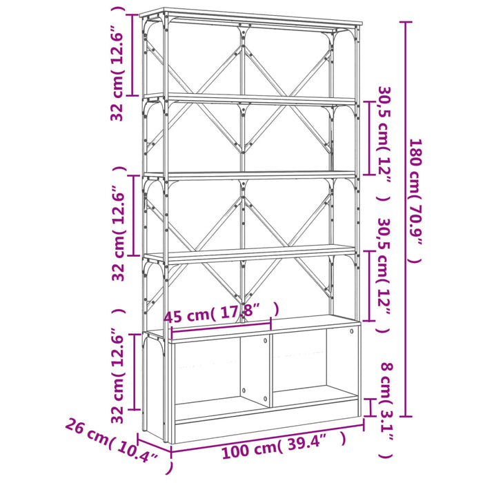 Bibliotecă, stejar sonoma, 100x26x180 cm, lemn prelucrat/metal - WALTI WALTI