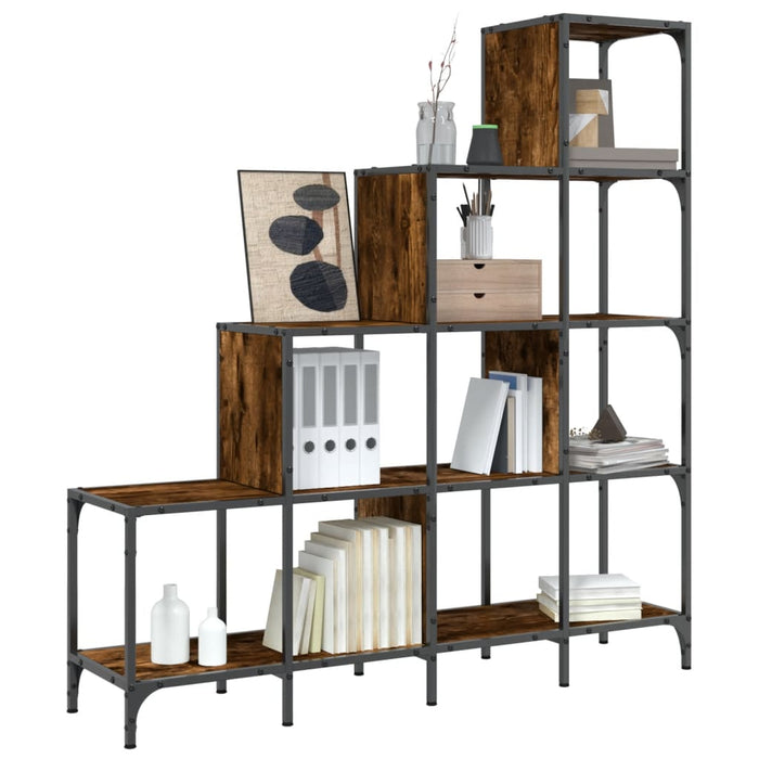 Bibliotecă, stejar fumuriu, 122x30x132 cm, lemn prelucrat/metal WALTI